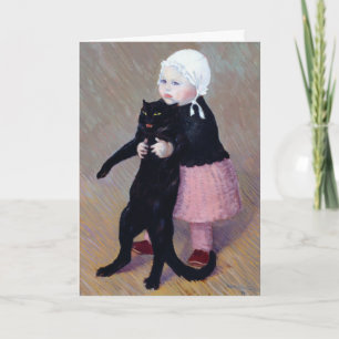 Cartão De Festividades Cartão: Uma Menina com Um Gato de Steinlen
