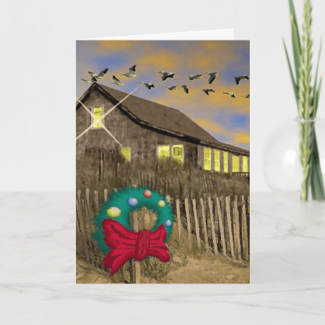 Cartão De Festividades Cartão-v do Natal da casa de praia (Frente)