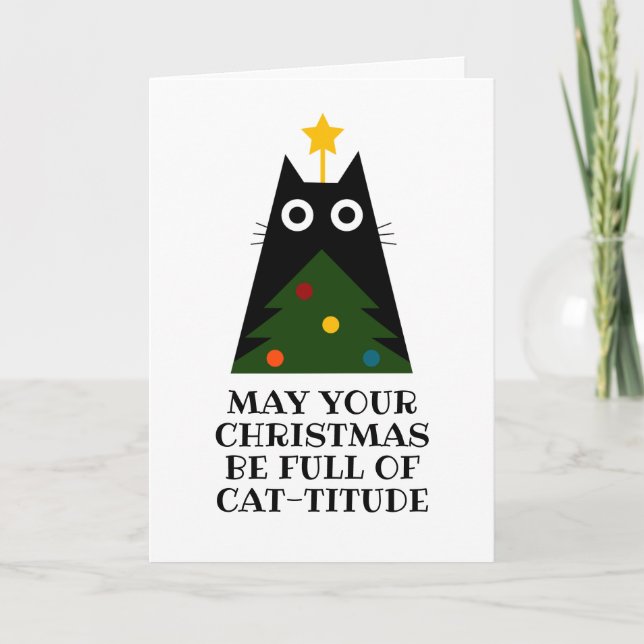 Cartão De Festividades cartas de natal de gato preto engraçado (Frente)