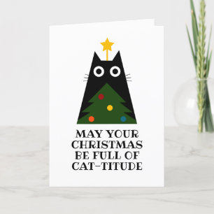 Cartão De Festividades cartas de natal de gato preto engraçado