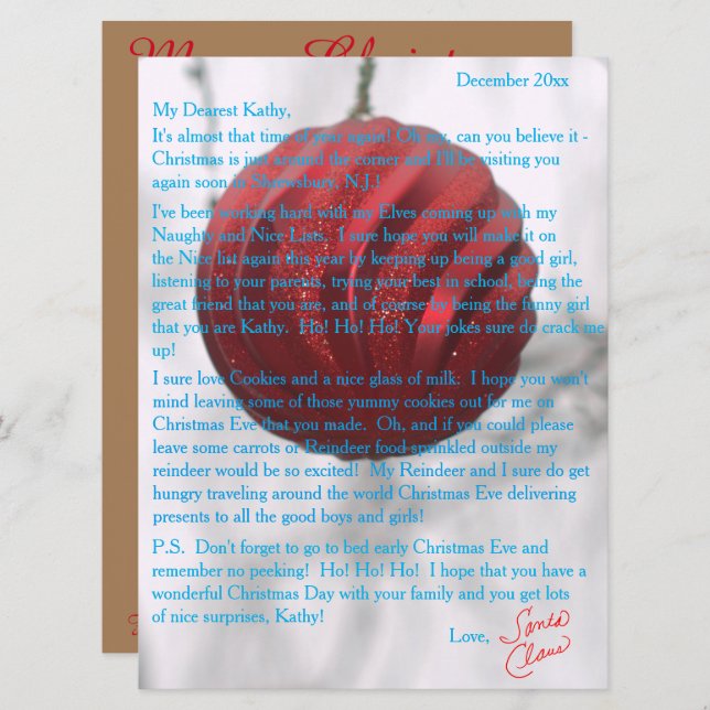 Cartão De Festividades Cartas de Papai noel Vermelho (Frente/Verso)