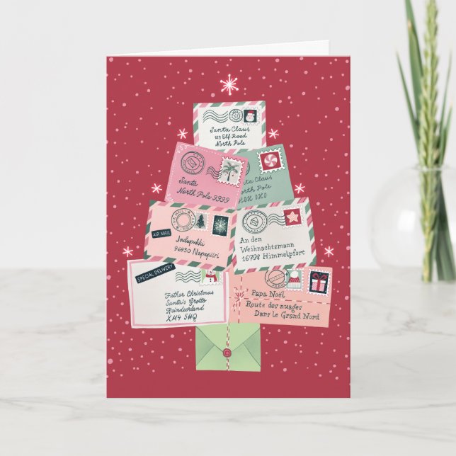 Cartão De Festividades Cartas para Papais noeis Árvore de Natal dobrada (Frente)