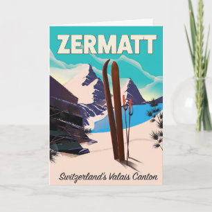 Cartão De Festividades Cartaz de férias de esqui em Zermatt
