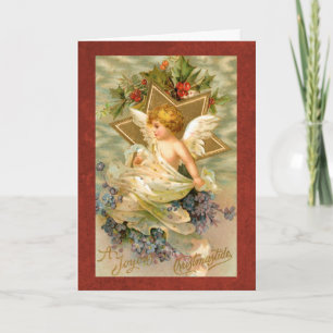 Cartão De Festividades Cartaz de natal de Vintage angel e estrela