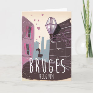 Cartão De Festividades cartaz de viagem de desenho animado de Bruges, Bél