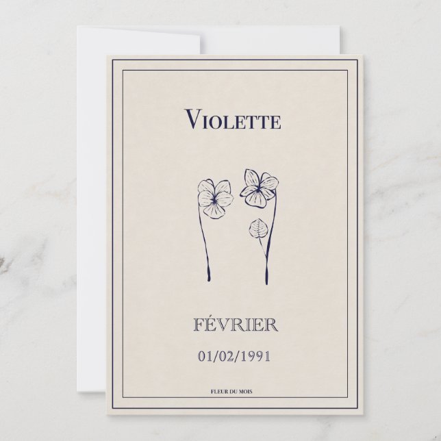 Cartão De Festividades Carte cadeau fleur de naissance février violette (Frente)