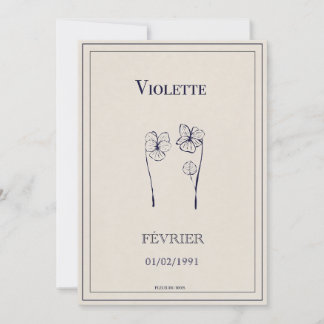 Cartão De Festividades Carte cadeau fleur de naissance février violette