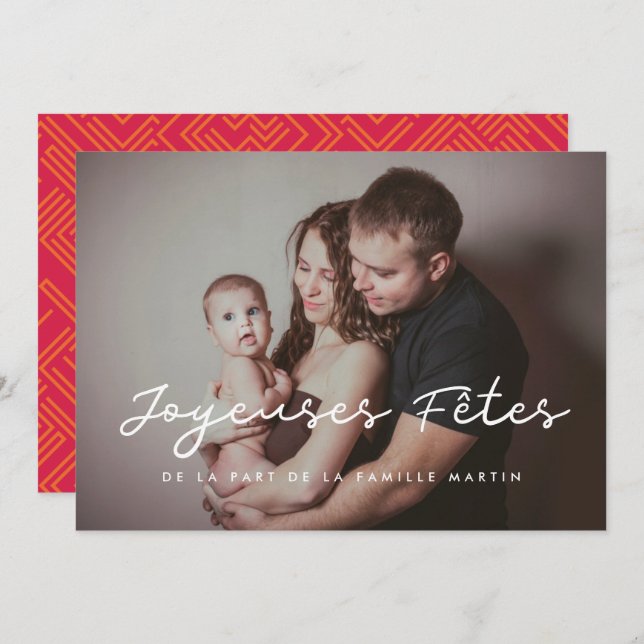 Cartão De Festividades Carte de voeu Joyeuses fêtes foto personalizável (Frente/Verso)