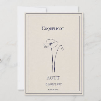 Cartão De Festividades Carte fleur de naissance mois d’août coquelicot 