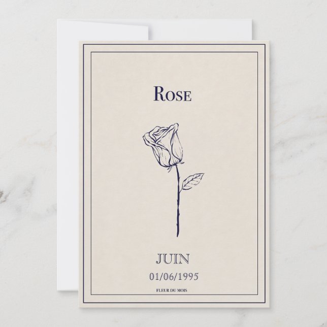 Cartão De Festividades Carte fleur de naissance mois de juin rose (Frente)