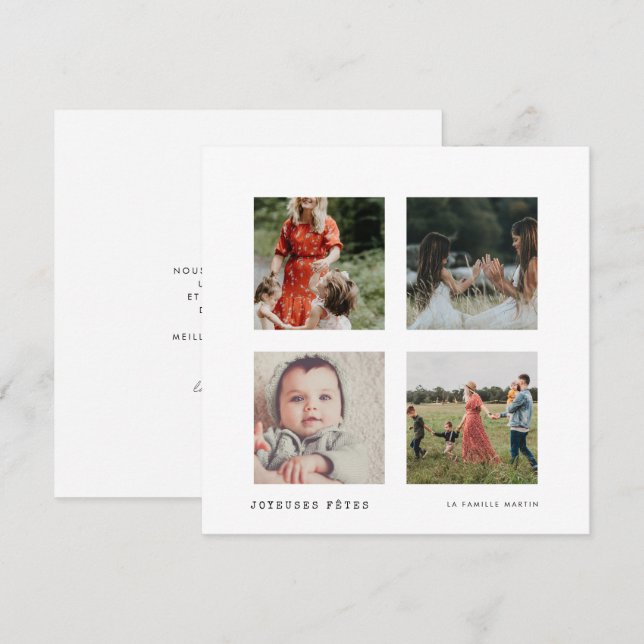 Cartão De Festividades Carte Noël Joyeuses Fêtes Collage 4 fotos (Frente/Verso)