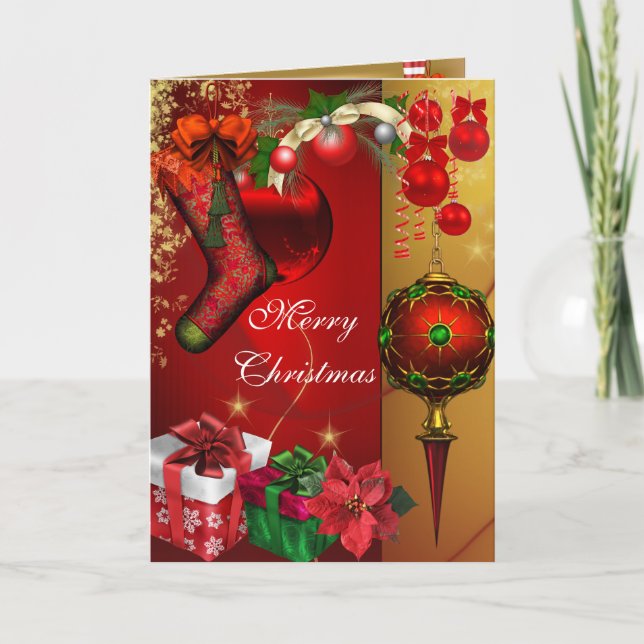 Cartão De Festividades Carteira Natal Dourado, branco vermelho e doce (Frente)