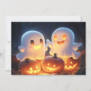 Cartão De Festividades Cartoon Bonito de Halloween Fantasmas Brilhantes