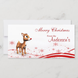 Cartão De Festividades Cartoon Bonito Reindeer Marcar Presente de Natal