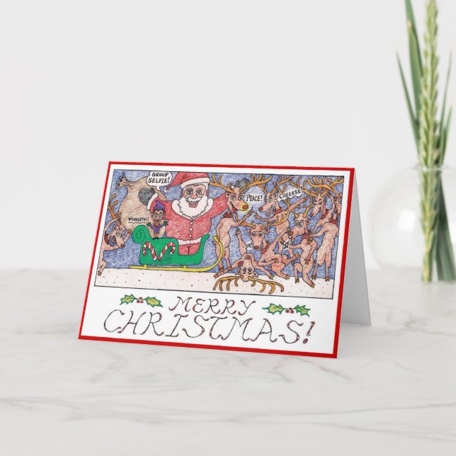 Cartão De Festividades Cartoon Christmas Card- Group Selfie! (Frente)