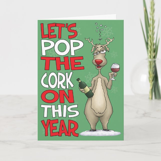 Cartão De Festividades Cartoon Christmas Card: Pop the Cork (Frente)