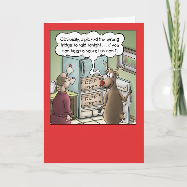 Cartão De Festividades Cartoon Christmas Card: Raiding the Fridge (Frente)