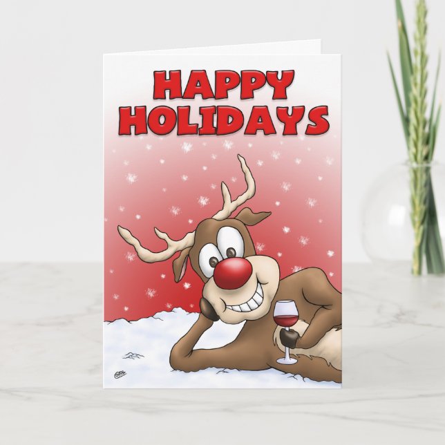 Cartão De Festividades Cartoon Christmas Cards: Happy Holiday Deer (Frente)