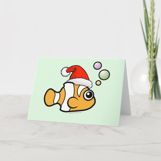 Cartão De Festividades Cartoon Clownfish Santa (Frente)