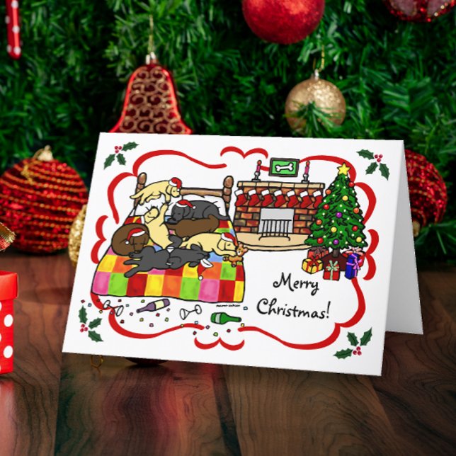Cartão De Festividades Cartoon da véspera de Natal do Labrador (Labrador Christmas Eve Cartoon Design Christmas Cards for Labrador Owners.  Cute and humorous image.)