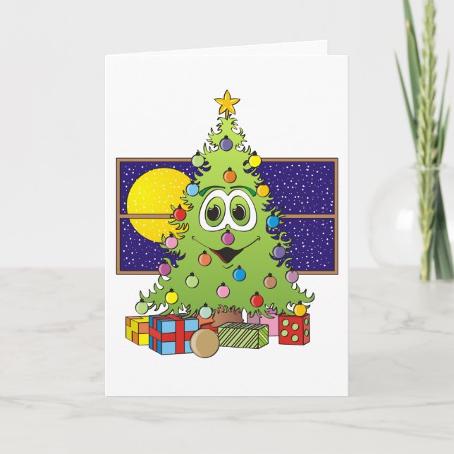 Cartão De Festividades Cartoon de Árvore de Natal (Frente)