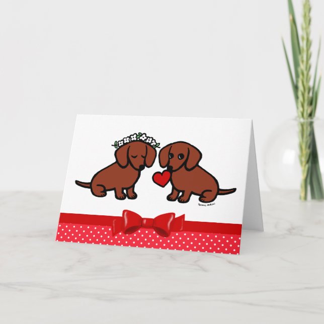 Cartão De Festividades Cartoon de Casal Dachshund Love (Frente)