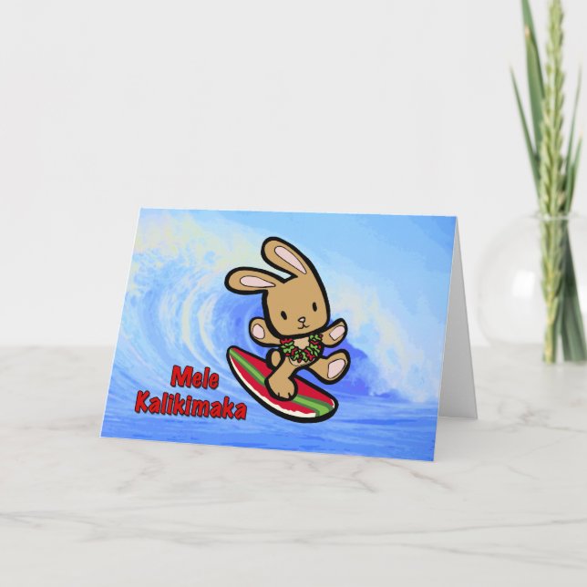 Cartão De Festividades Cartoon de Férias Bunny Surfing no Havaí (Frente)