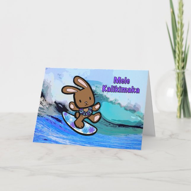 Cartão De Festividades Cartoon de Férias Bunny Surfing no Havaí (Frente)