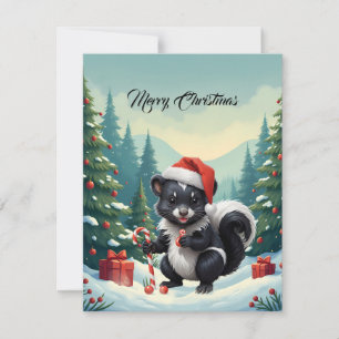 Cartão De Festividades Cartoon de Skunk de Natal bonito