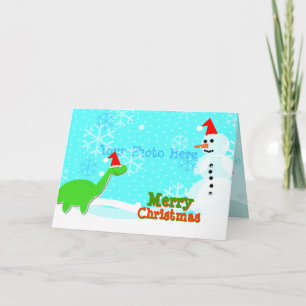 Cartão De Festividades Cartoon Feliz de Natal Dinossauro Snowman Card
