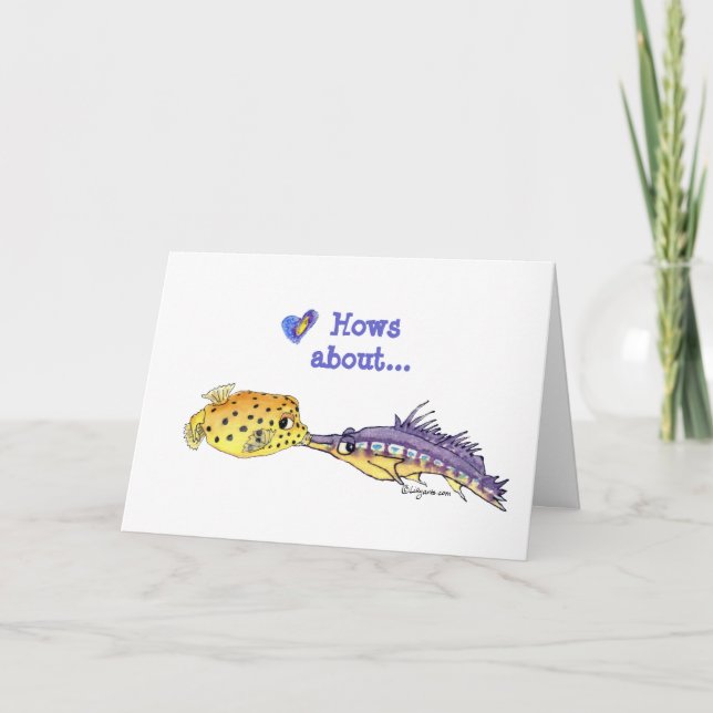 Cartão De Festividades Cartoon Fish Wet Kisses Valentine Card (Frente)