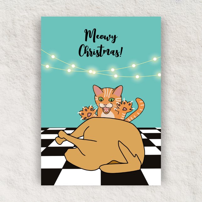 Cartão De Festividades Cartoon Gato Feliz de Natal (Criador carregado)