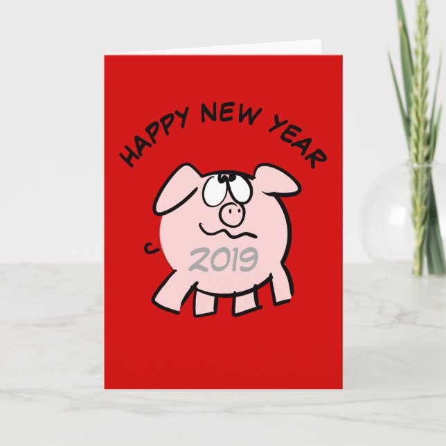Cartão De Festividades Cartoon Illustration Pig Year 2019 (Frente)