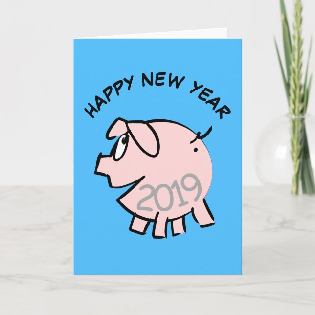 Cartão De Festividades Cartoon Illustration Pig Year 2019, Engraçado 3 (Frente)