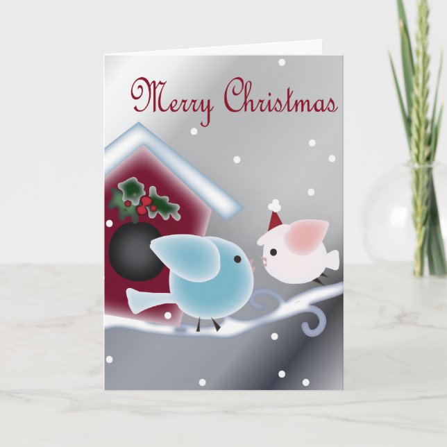 Cartão De Festividades Cartoon mistone Ama Pássaros Nosso Primeiro Natal (Frente)