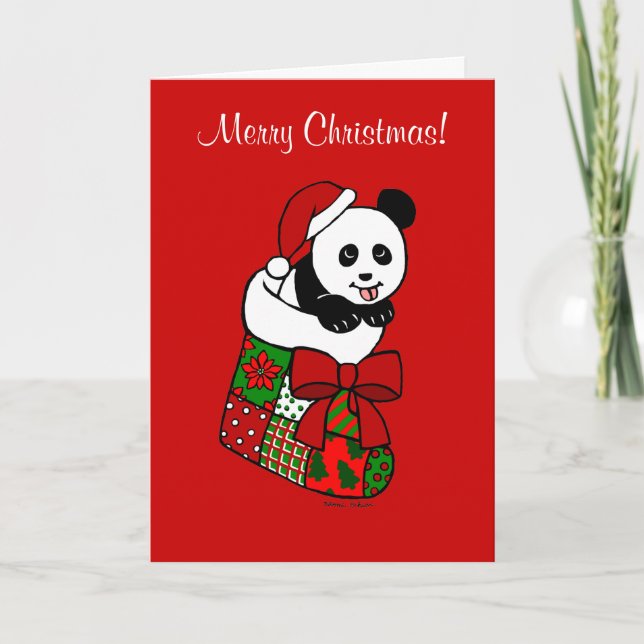 Cartão De Festividades Cartoon Panda de Natal (Frente)