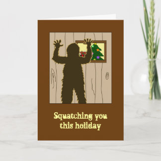 Cartão De Festividades Cartoon Peeking in Window Sasquatch Christmas Card