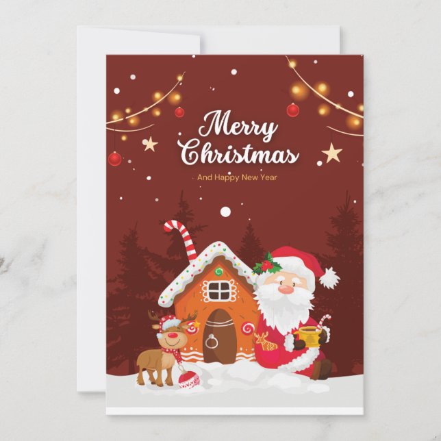 Cartão De Festividades Cartoon Red Simple Papais noeis Feliz Natal (Frente)
