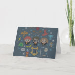 Cartão De Festividades Cartum Harry Potter Cross-Stitch Collage<br><div class="desc">Veja este gráfico de pontos cruzados adorável com pequenas versões de desenhos animados de Ron Weasley, Harry Potter, Hermione Granger e vários artefatos mágicos da história: Óculos de Harry Potter e ícone de raio, Ouro Snitch, Tripulação, pauzinhos, Fawkes, Fawkes, Fawkes, TriWizard Cup, sapos, Hogwarts Crest and Letter, Goblet of Fire,...</div>