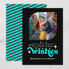 Cartão De Festividades Carvão & Aqua Foto Moderna de Natal com Estilo Ret