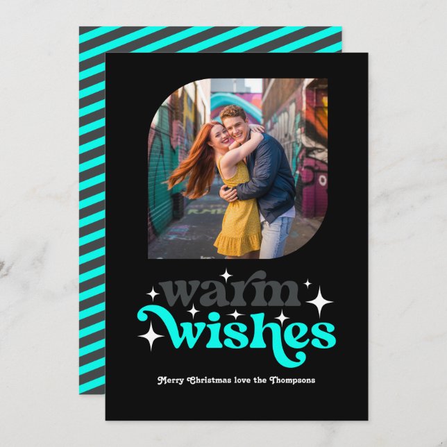 Cartão De Festividades Carvão & Aqua Foto Moderno Retrô de Natal (Frente/Verso)