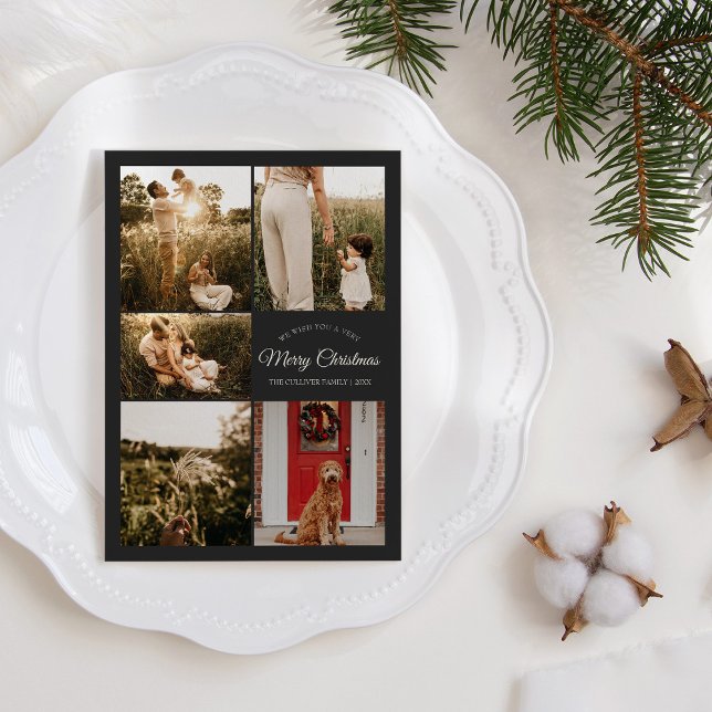 Cartão De Festividades Carvões Muito Feliz Natal Cinco Fotografias Colage (Criador carregado)