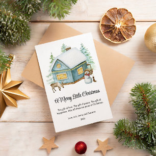 Cartão De Festividades Casa Aconchegante Boneco de Neve Feliz Natal Flat