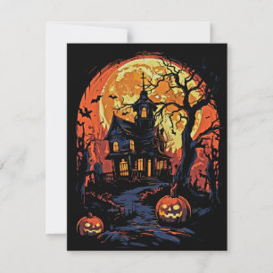 Cartão De Festividades Casa Assombrada de Halloween Assustadora