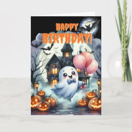 Cartão De Festividades Casa Assombrada Fantasma Fofa Aniversário de Hallo
