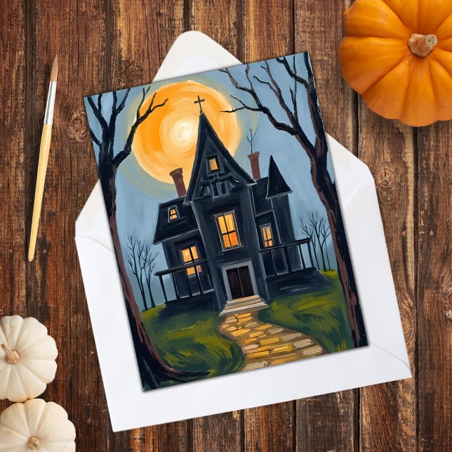 Cartão De Festividades Casa Assombrada | Spooky Halloween (Criador carregado)