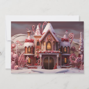 Cartão De Festividades Casa de Biscoito de Natal Fantasia com Doces 3 