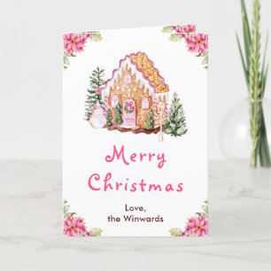 Cartão De Festividades Casa de Biscoito de Natal Rosa Feliz Natal