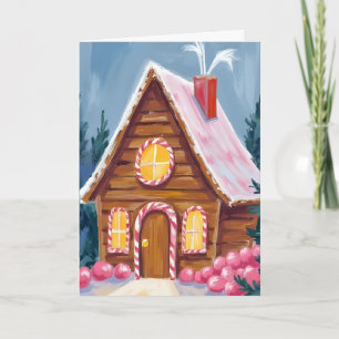 Cartão De Festividades Casa de Biscoito de Natal Rosa Natal