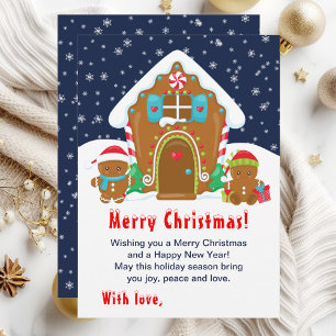 Cartão De Festividades Casa de Biscoito de Natal Vermelha e Azul Marinho
